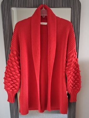Anselmi Red Popcorn Sleeve Midi Cardigan Sweater Coat
